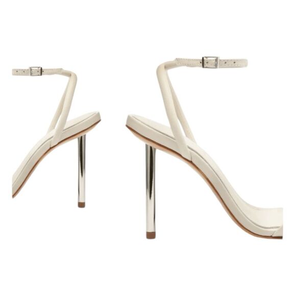 Schutz Mila Metal Bow Stiletto Heels Ivory Nappa Leather Sandal 9.5 - Picture 6 of 9